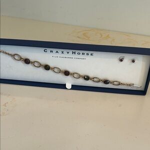 NWT Liz Claiborne Crazy Horse Bracelet with Burgundy and Dark Green Accents
